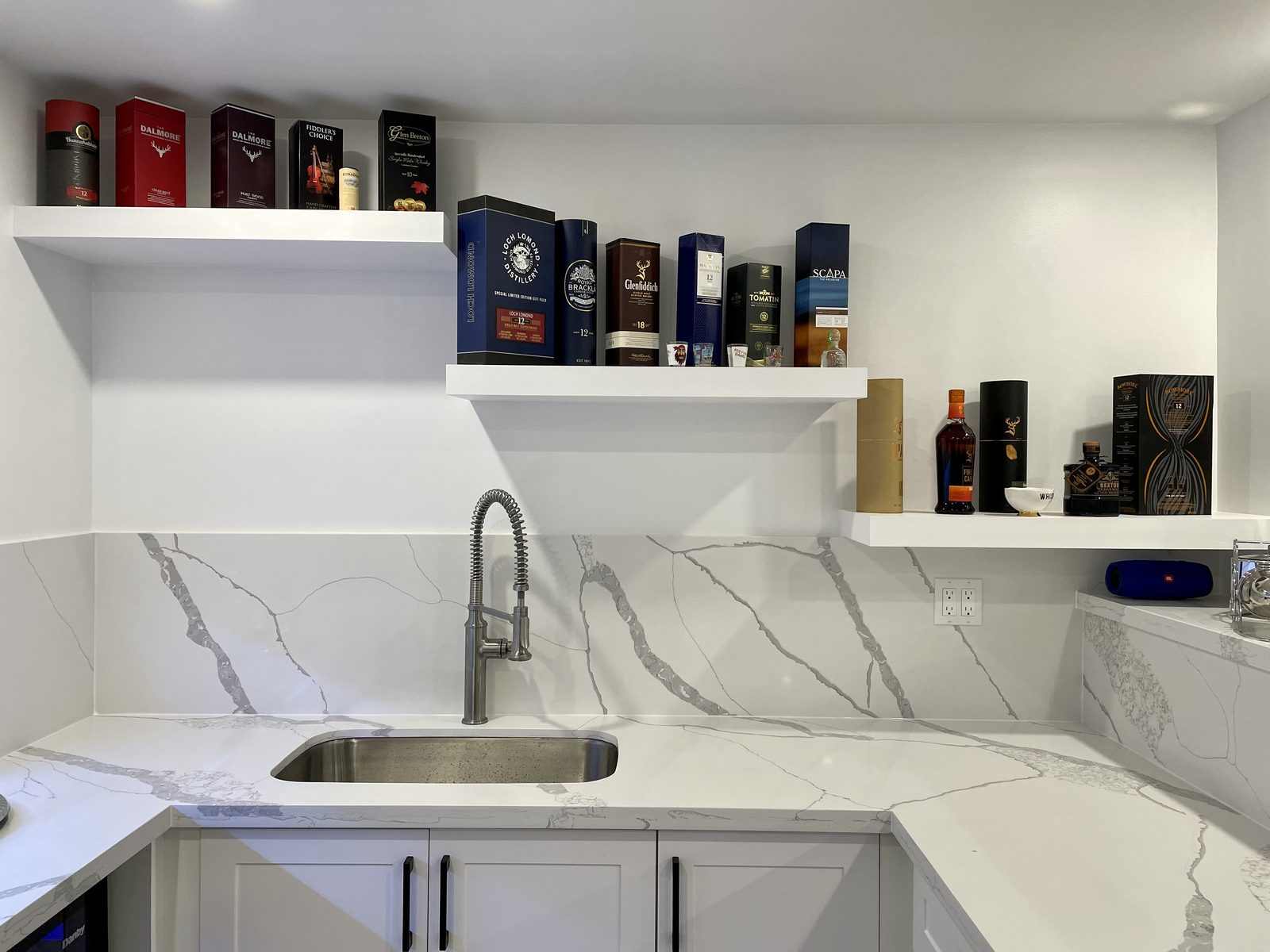 Custom wine bar countertop and shelving