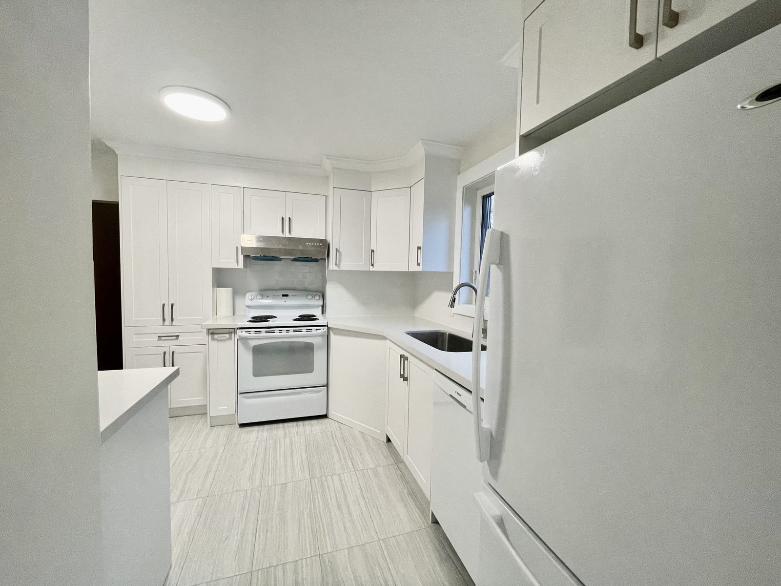 Modern white galley kitchen