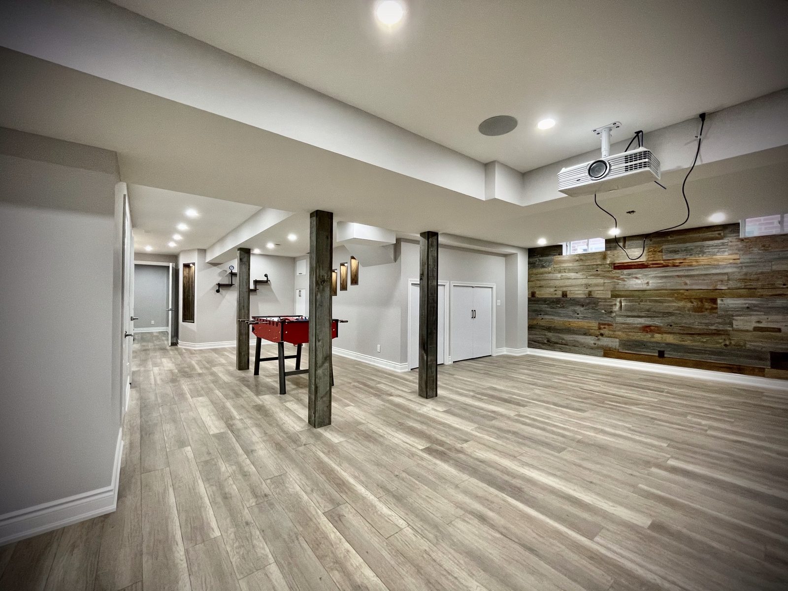 Finished basement entertainment space